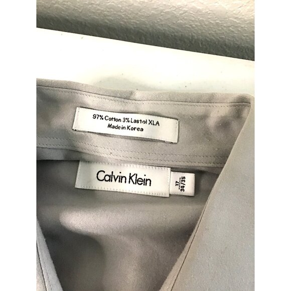 CALVIN KLEIN- MENS GREY BUTTON-DOWN LONG SLEEVE97% COTTON SHIRT SIZE NECK 17 - Picture 4 of 7